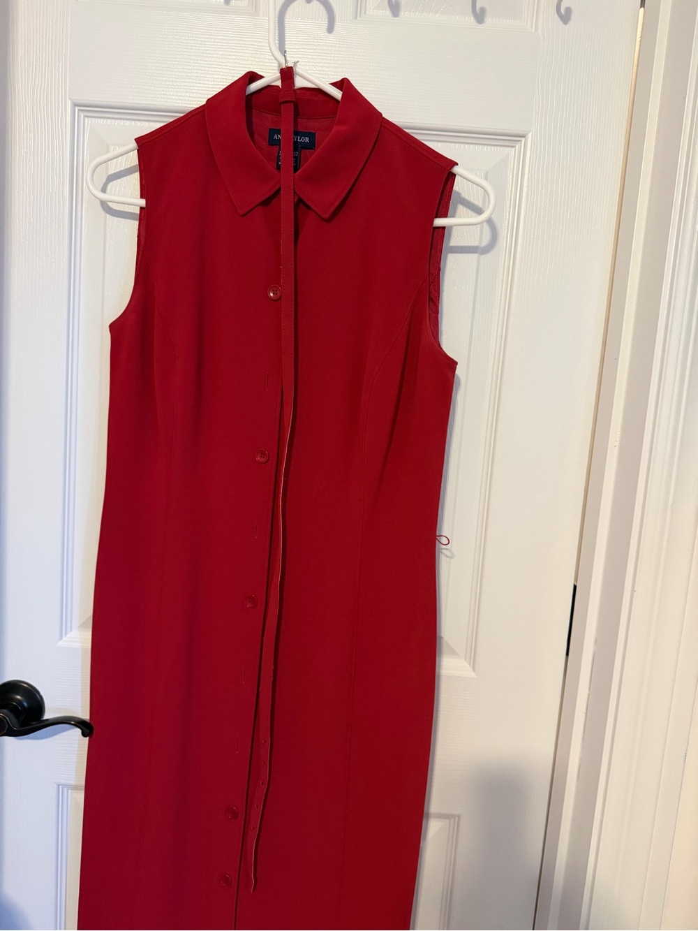 Ann Taylor Sleeveless Red Button-Front Midi Dress